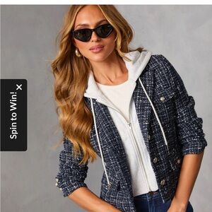 Vici Blue Tweed Blazer with Gray Hoodie